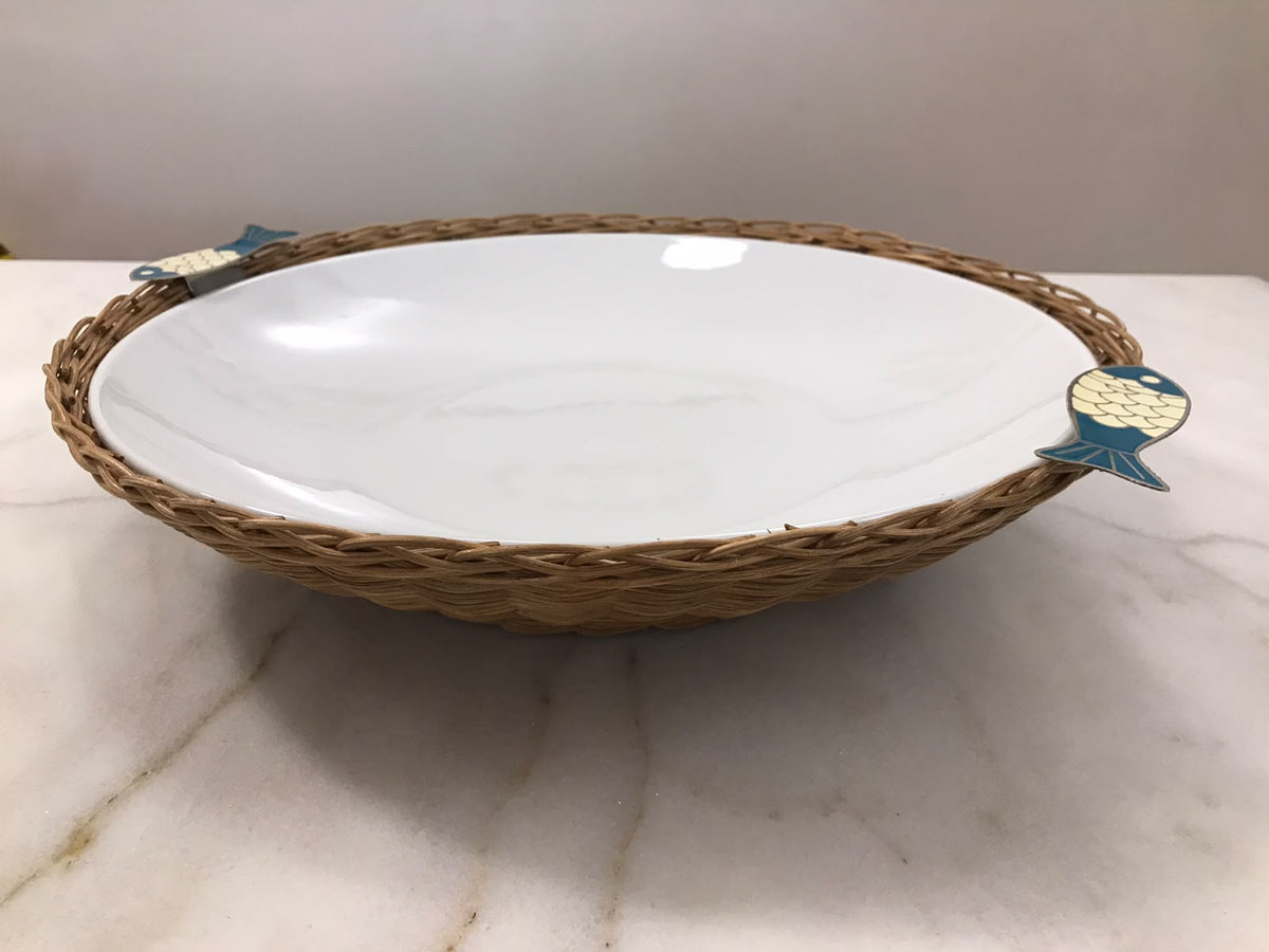 Green Fish Deep Round Porcelain Bamboo