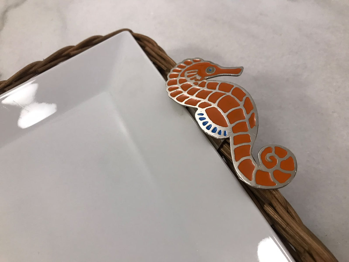 Orange Sea-Horse Flat Rectangular Porcelain Bamboo