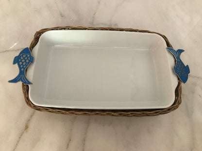 Set of 3 Rivage - Porcelain Bamboo Plates with 4 Elegant Summer Napkin Rings
