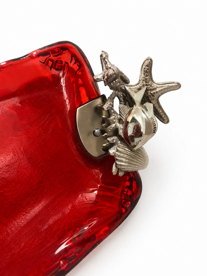 Red Glass Rectangular Bowl - Summer Sea Shapes