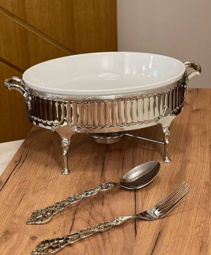 Chafing Dish Oval Porcelain with Candles - English Model