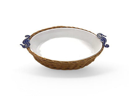 Dark Blue Sea-Horse Oval Porcelain Bamboo