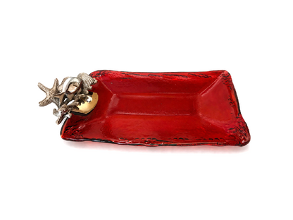 Red Glass Rectangular Bowl - Summer Sea Shapes