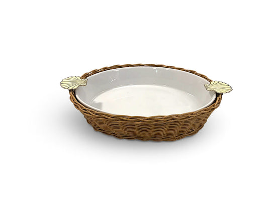 Beige Shell Oval Porcelain Bamboo