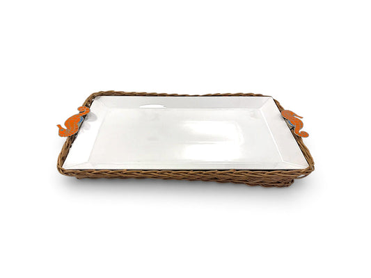Orange Sea-Horse Flat Rectangular Porcelain Bamboo