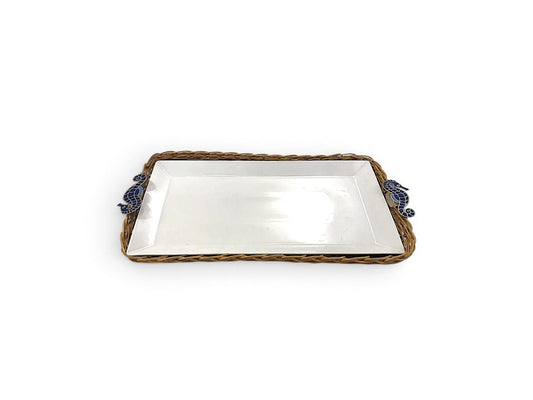 Dark Blue Sea-Horse Flat Rectangular Porcelain Bamboo