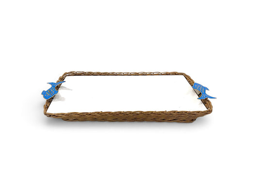 Blue Fish Flat Rectangular Porcelain Bamboo