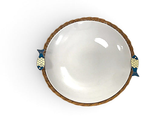 Green Fish Deep Round Porcelain Bamboo