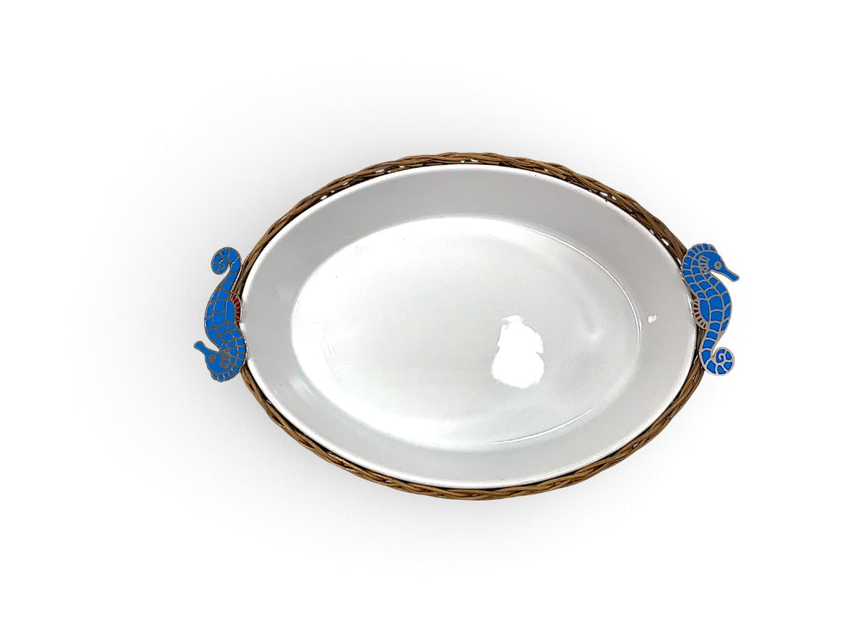 Blue Sea-Horse Oval Porcelain Bamboo
