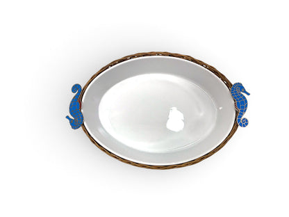 Blue Sea-Horse Oval Porcelain Bamboo
