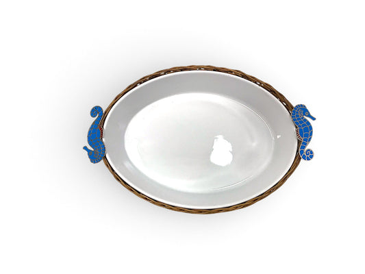 Blue Sea-Horse Oval Porcelain Bamboo