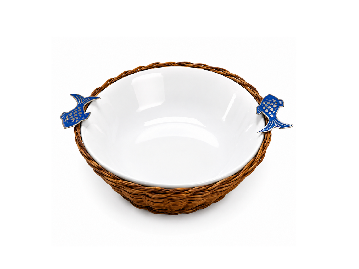 Blue Fish Deep Round Porcelain Bamboo - Sea Shapes Clips