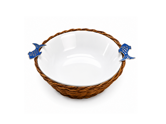 Blue Fish Deep Round Porcelain Bamboo - Sea Shapes Clips
