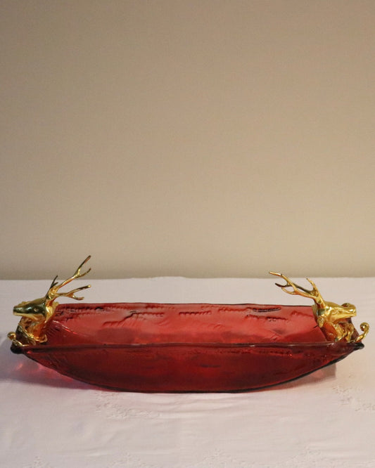 Red Rectangular Glass Bowl - Deer Shape