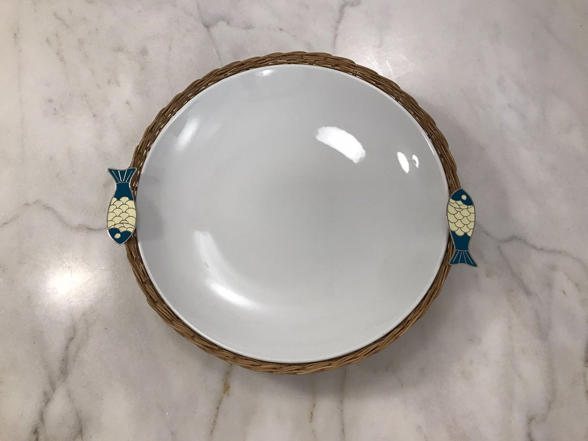 Green Fish Deep Round Porcelain Bamboo