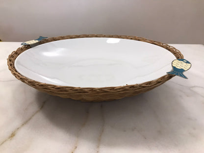 Green Fish Deep Round Porcelain Bamboo