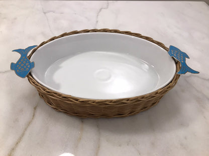 Blue Fish Oval Porcelain Bamboo