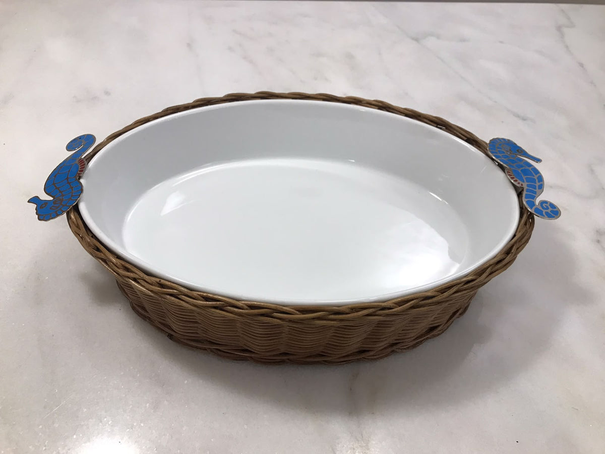 Blue Sea-Horse Oval Porcelain Bamboo